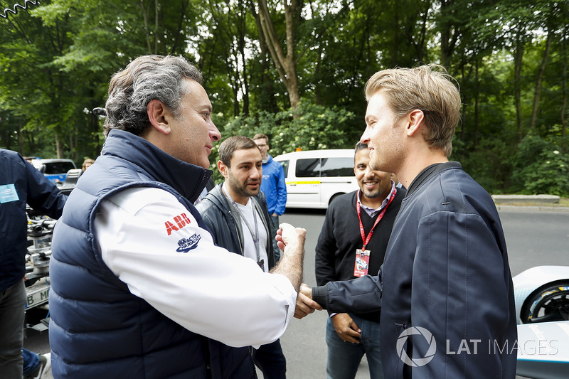 Formula 1 World Champion, Nico Rosberg with Alejandro Agag, CEO, Formula E, the Gen2 Formula E car