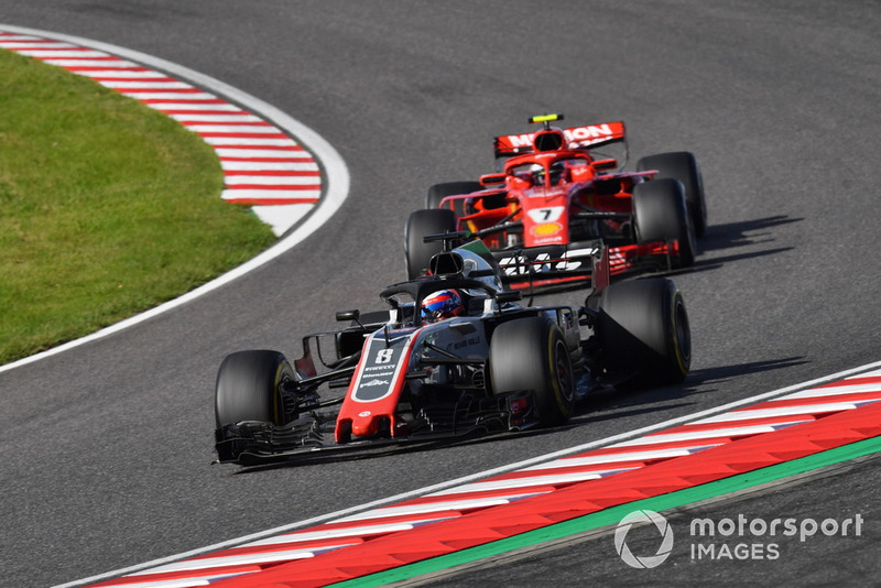 Romain Grosjean, Haas F1 Team VF-18, Kimi Raikkonen, Ferrari SF71H