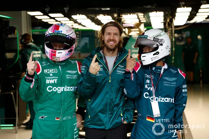 Sebastian Vettel, Aston Martin in garage with mega fans