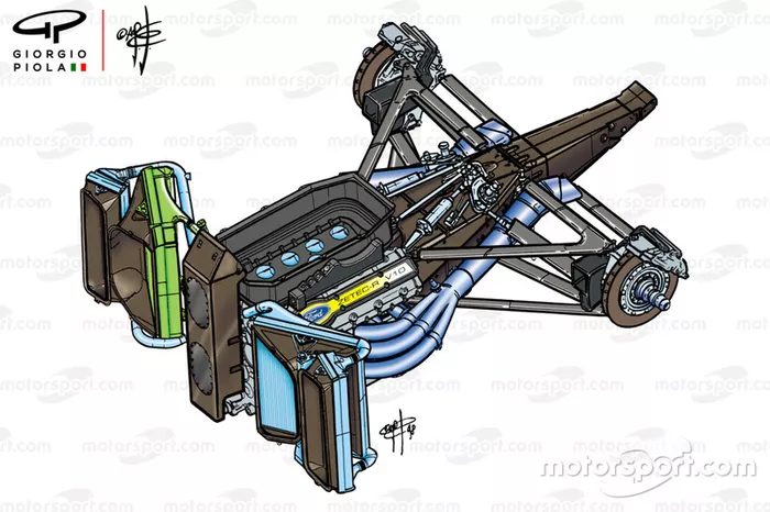 Detalle de la parte trasera del Stewart SF2 1998