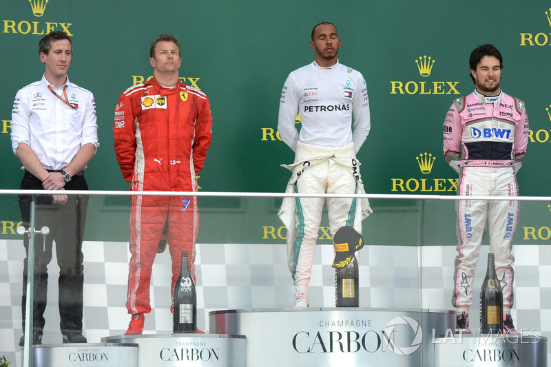 Podyum: Yarış galiba, Lewis Hamilton, Mercedes-AMG F1, 2. Kimi Raikkonen, Ferrari, 3. Sergio Perez, Force India