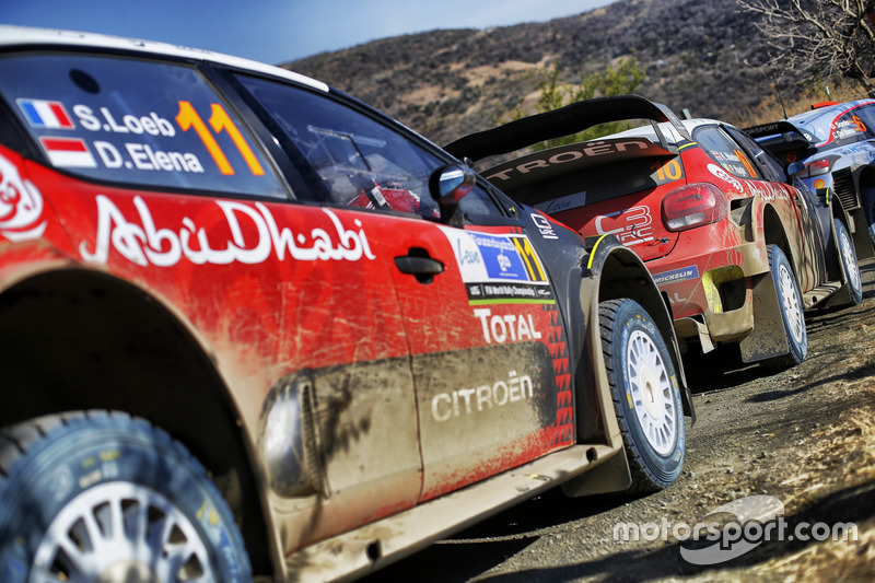 The cars of Sébastien Loeb , Daniel Elena, Citroën World Rally Team Citroën C3 WRC, Kris Meeke, Paul