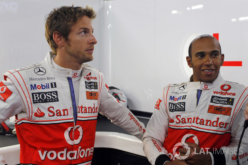 Jenson Button, McLaren, with Lewis Hamilton, McLaren