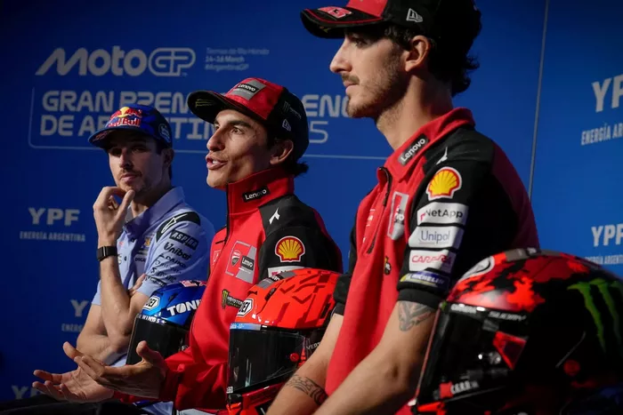 Marc Marquez, Ducati Team, Francesco Bagnaia, Ducati Team, Alex Marquez, Gresini Racing