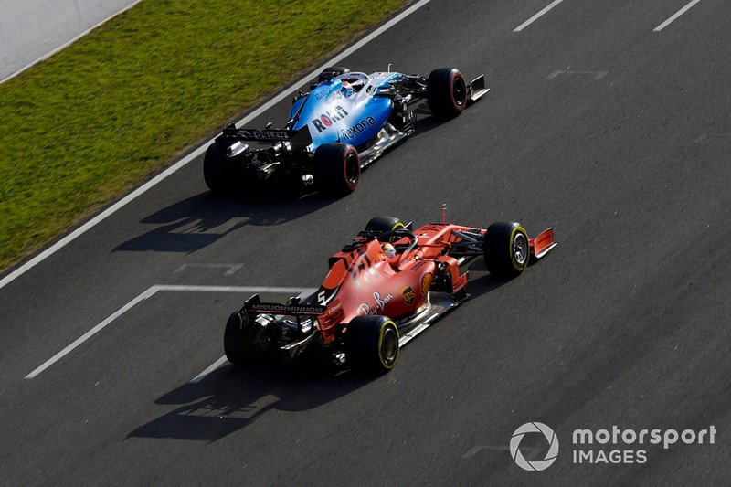 George Russell, Williams FW42, leads Sebastian Vettel, Ferrari SF90