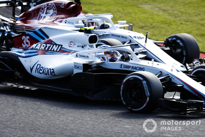 Sergey Sirotkin, Williams FW41, battles with Charles Leclerc, Sauber C37