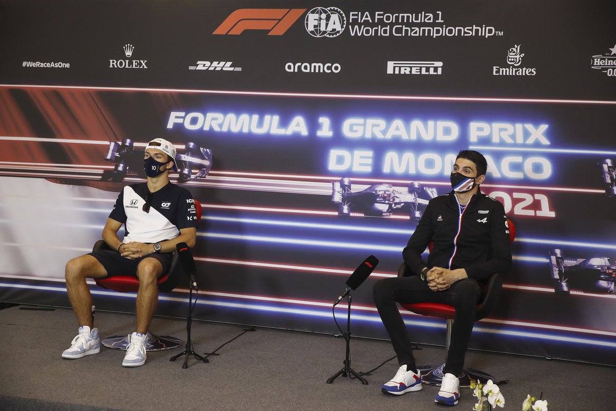 Pierre Gasly, AlphaTauri, and Esteban Ocon, Alpine F1, in the Press Conference