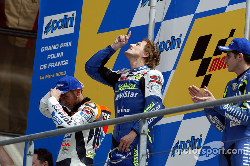 2003: 1. Sete Gibernau, 2. Valentino Rossi, 3. Alex Barros