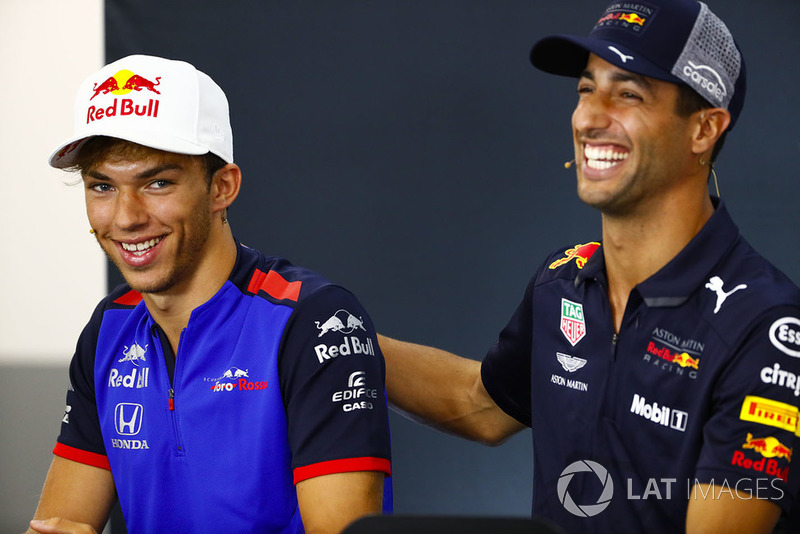 Pierre Gasly, Toro Rosso, and Daniel Ricciardo, Red Bull Racing, in the Thursday press conference
