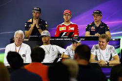 Даніель Ріккардо, Red Bull Racing; Себастьян Феттель, Ferrari; Макс Ферстаппен, Red Bull Racing; Чар