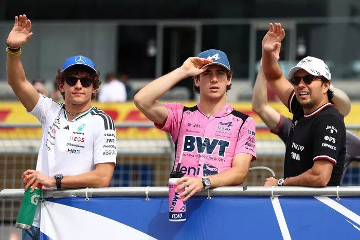 Andrea Kimi Antonelli, Mercedes; Franco Colapinto, Alpine; Sergio Perez, Cadillac Racing