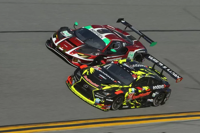 #14 Vasser Sullivan Racing Lexus RC F GT3: Jack Hawksworth, Ben Barnicoat, Kyle Kirkwood, #023 Triarsi Competizione Ferrari 296 GT3 EVO:  Onofrio Triarsi, Kenton Koch, Robert Megennis, Yifei Ye