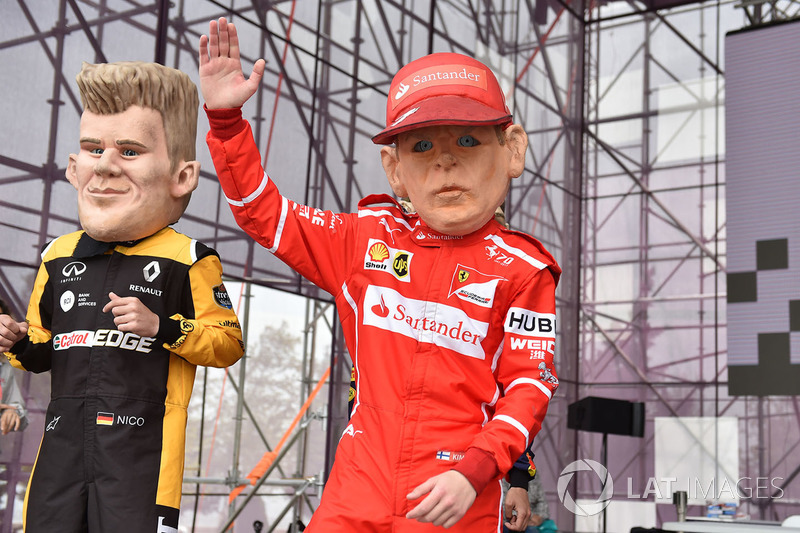 Driver caricatures of Kimi Raikkonen, Ferrari, Nico Hulkenberg, Renault Sport F1 Team