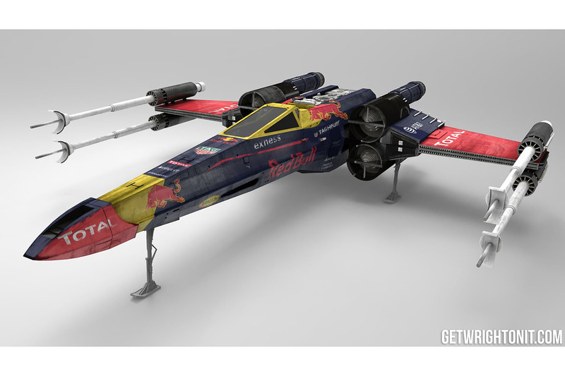 X-Wing de Star Wars avec une livrée Red Bull