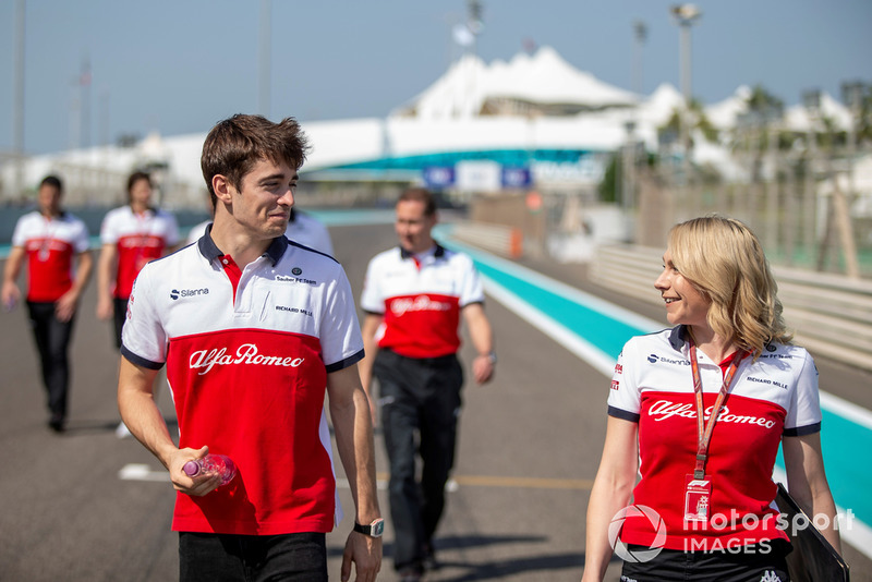 Charles Leclerc, Sauber walks the track with Ruth Buscombe, Sauber Race Strategist