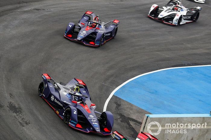 Sam Bird, Envision Virgin Racing, Audi e-tron FE05 Robin Frijns, Envision Virgin Racing, Audi e-tron FE05, Maximilian Gunther, Dragon Racing, Penske EV-3 