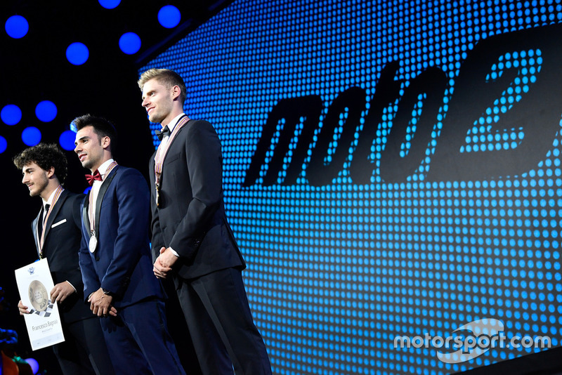 Moto 2 - Top-3 - (de gauche à droite) - Francesco Bagnaia - SKY Racing Team VR46, Miguel Oliveira - Red Bull KTM Ajo, Brad Binder - Red Bull KTM Ajo