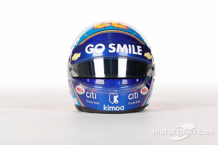 El casco de Alonso para la Indy 500 2019, con 'Go Smile' en la visera