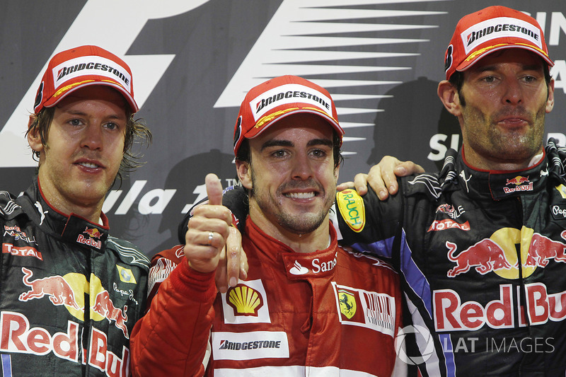 Podium: winner Fernando Alonso, Ferrari, second place Sebastian Vettel, Red Bull Racing, third place