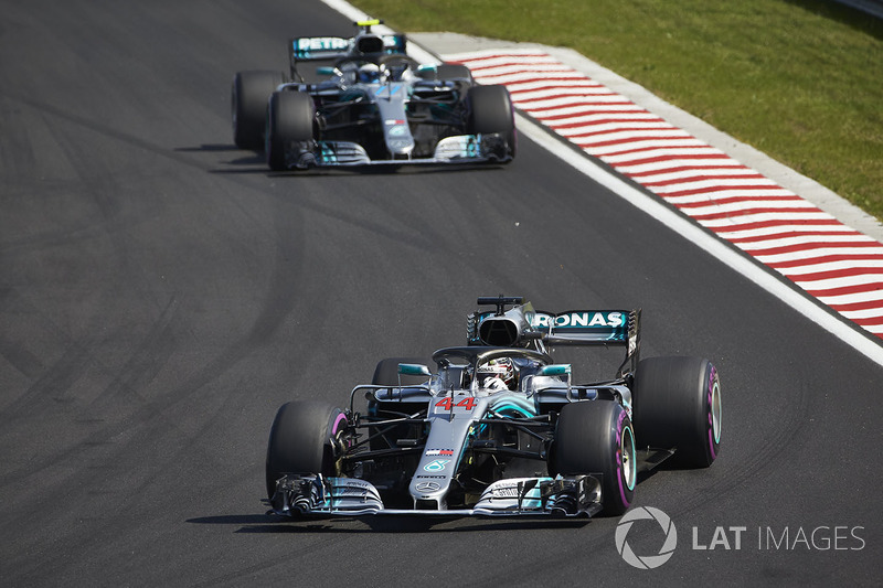 Lewis Hamilton, Mercedes AMG F1 W09, leads Valtteri Bottas, Mercedes AMG F1 W09