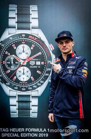 Max Verstappen, Aston Martin Red Bull Racing, bij de presentatie van de TAG Heuer Max Verstappen Special Edition 2019 in Amsterdam