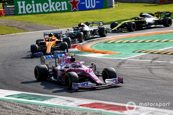 Lance Stroll, Racing Point RP20, Lando Norris, McLaren MCL35, Valtteri Bottas, Mercedes F1 W11