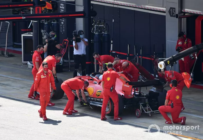 Sebastian Vettel, Ferrari SF1000, in pit lane