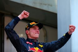 Max Verstappen, Red Bull Racing celebrates his first win