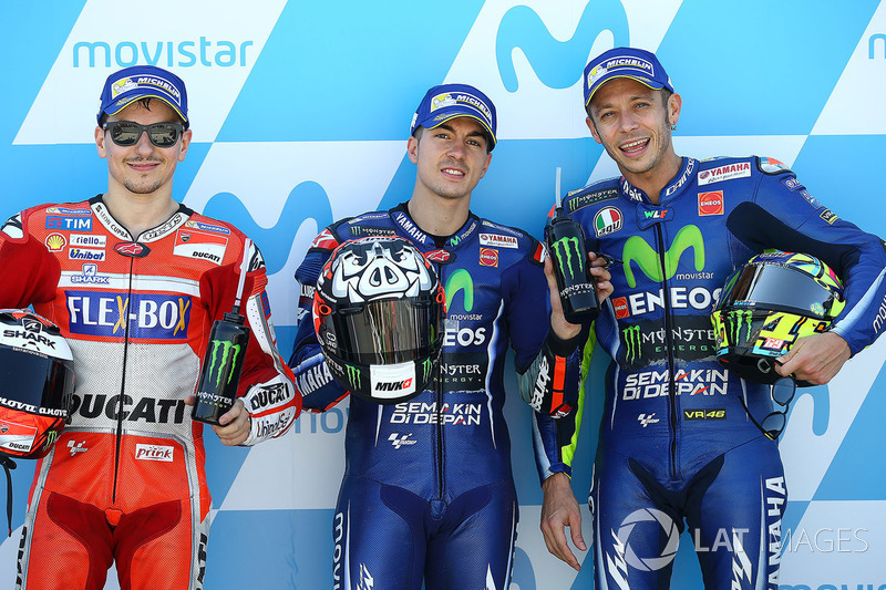 Pole: Maverick Viñales, Yamaha Factory Racing, 2. Jorge Lorenzo, Ducati Team, 3. Valentino Rossi, Ya