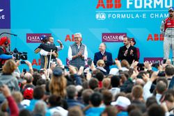 Jean-Eric Vergne, Techeetah, wins the Paris ePrix, hugs Alejandro Agag, CEO, Formula E