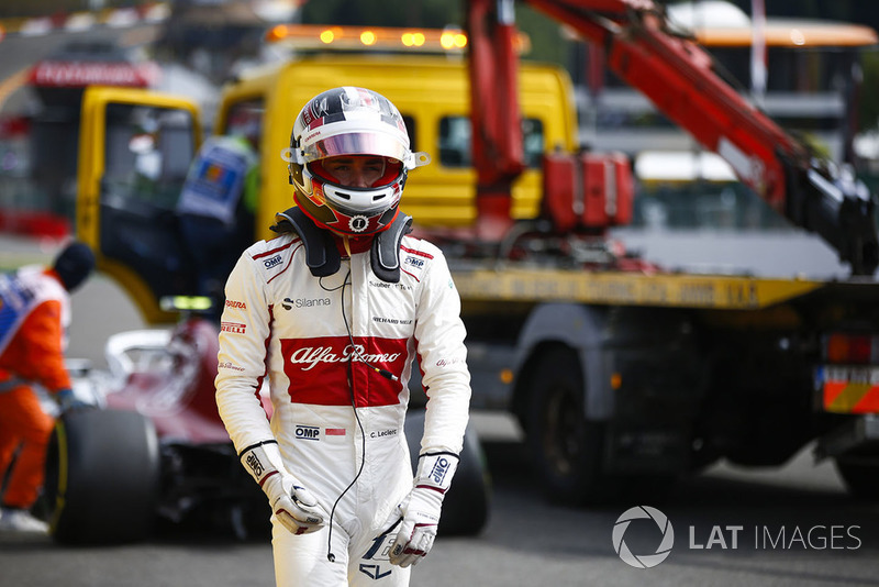 Charles Leclerc, Sauber C37, retires on the opening lap, after contact from Fernando Alonso, McLaren