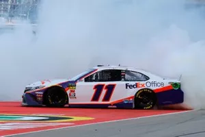 Race Winner Denny Hamlin, Joe Gibbs Racing, Toyota Camry FedEx Office