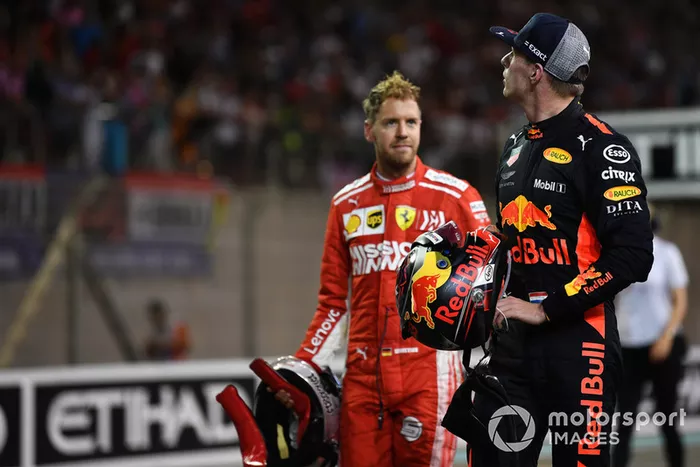 Sebastian Vettel, Ferrari y Max Verstappen, Red Bull Racing celebran Parc Ferme 