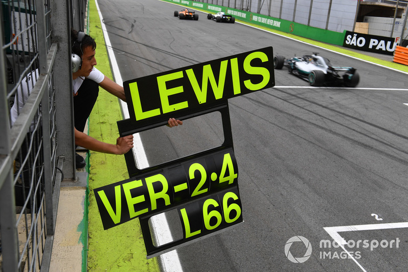 Pit board for Lewis Hamilton, Mercedes-AMG F1 W09 