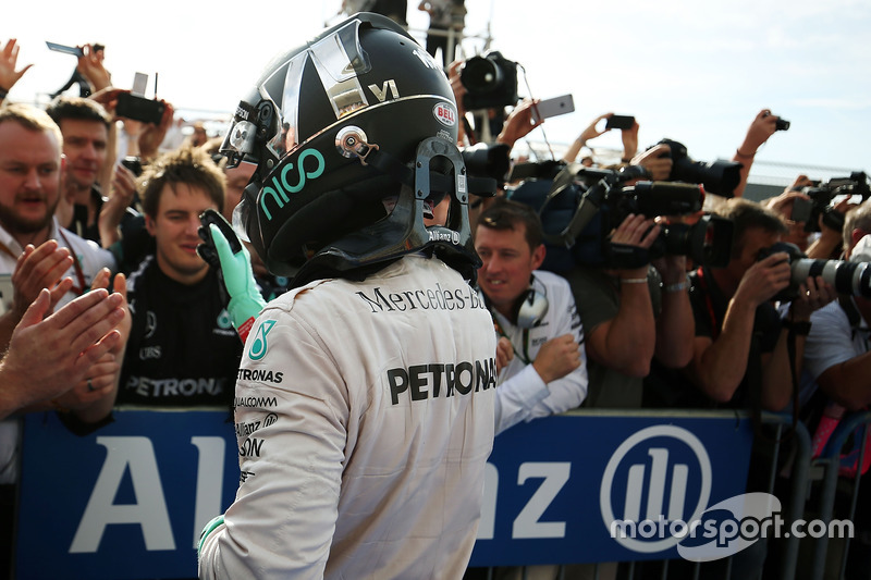 Second place Nico Rosberg, Mercedes AMG F1 celebrates in parc ferme