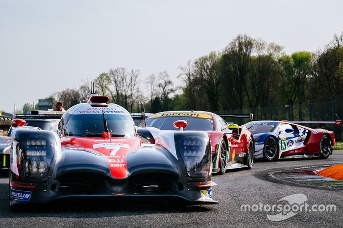 #7 Toyota Gazoo Racing Toyota TS050 Hybrid: Mike Conway, Kamui Kobayashi, Yuji Kunimoto, #71 AF Corse Ferrari 488 GTE: Davide Rigon, Sam Bird, #67 Ford Chip Ganassi Racing Ford GT: Andy Priaulx, Harry Tincknell