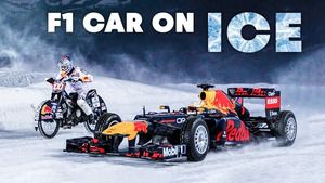 Max Verstappen conduce un F1 en un circuito de carreras sobre hielo
