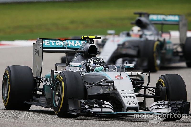 Nico Rosberg, Mercedes AMG F1 W06 leads team mate Lewis Hamilton, Mercedes AMG F1 W06