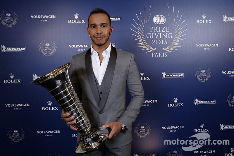 Lewis Hamilton, Mercedes AMG F1 with his world champion trophy