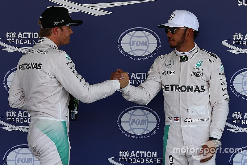 Pole for Lewis Hamilton, Mercedes AMG F1, 2nd for Nico Rosberg, Mercedes AMG F1