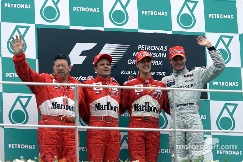 2001: 1. Michael Schumacher, 2. Rubes Barrichello, 3. David Coulthard