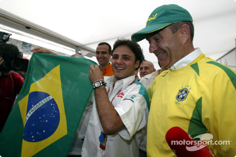 Felipe Massa and Peter Sauber celebrating Brazil victory in the quarter final of the World Cup