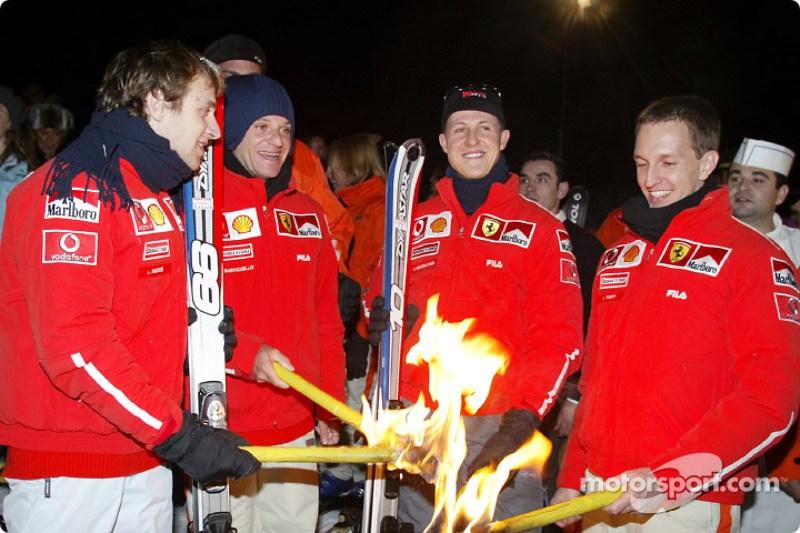Torchlight procession: Luca Badoer, Rubens Barrichello, Michael Schumacher ve Luciano Burti