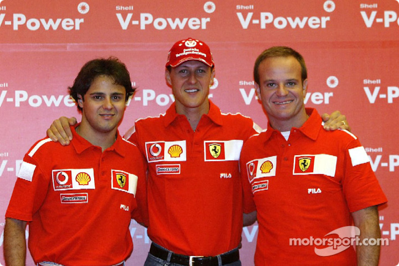 Shell Pressekonferenz: Felipe Massa, Michael Schumacher und Rubens Barrichello