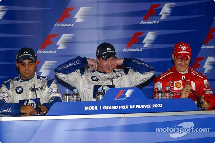 Conferencia de prensa: ganador de la carrera Ralf Schumacher con Juan Pablo Montoya y Michael Schumacher