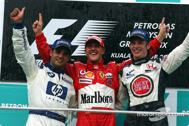 2004 : 1. Michael Schumacher, 2. Juan Pablo Montoya, 3. Jenson Button