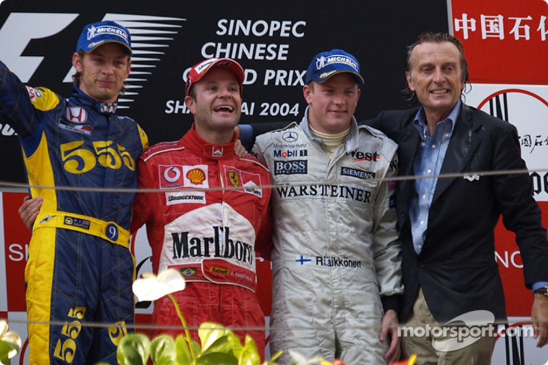 Podium: Sieger Rubens Barrichello mit Jenson Button, Kimi Räikkönen und Luca di Montezemelo