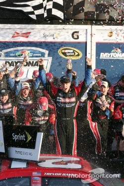 Victory lane: race winner Trevor Bayne, Wood Brothers Racing Ford celebrates