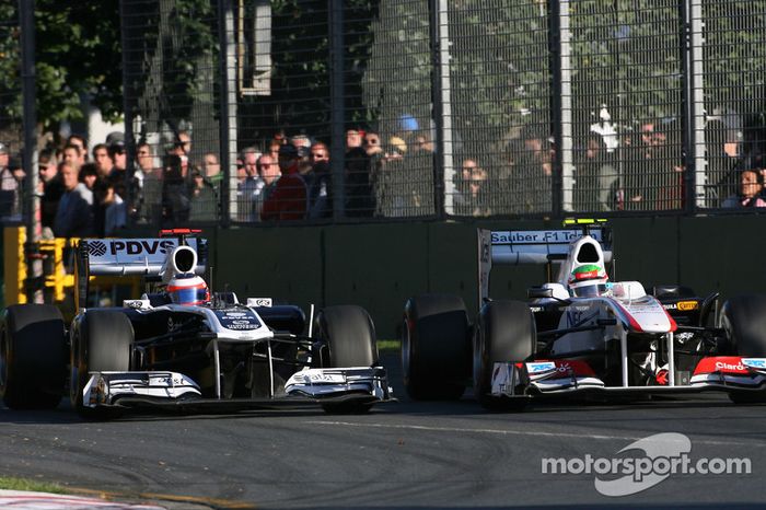 Rubens Barrichello, Williams F1 Team y Sergio Perez, Sauber F1 Team