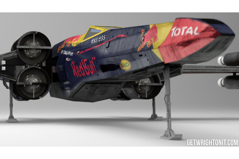 Star Wars X,Wing con la decoración de Red Bull Racing